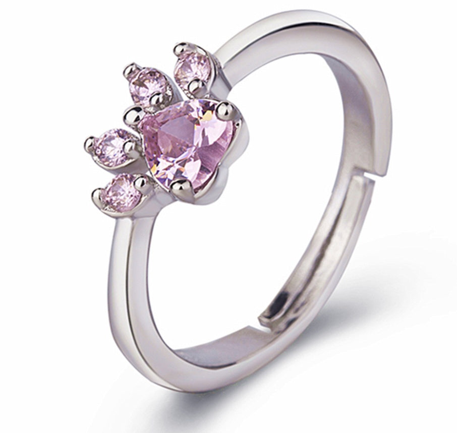 Rose Gold Paw Jewelry Set – 4 Pieces with Zirconia Heart (Ring, Necklace, Earrings, Bracelet)