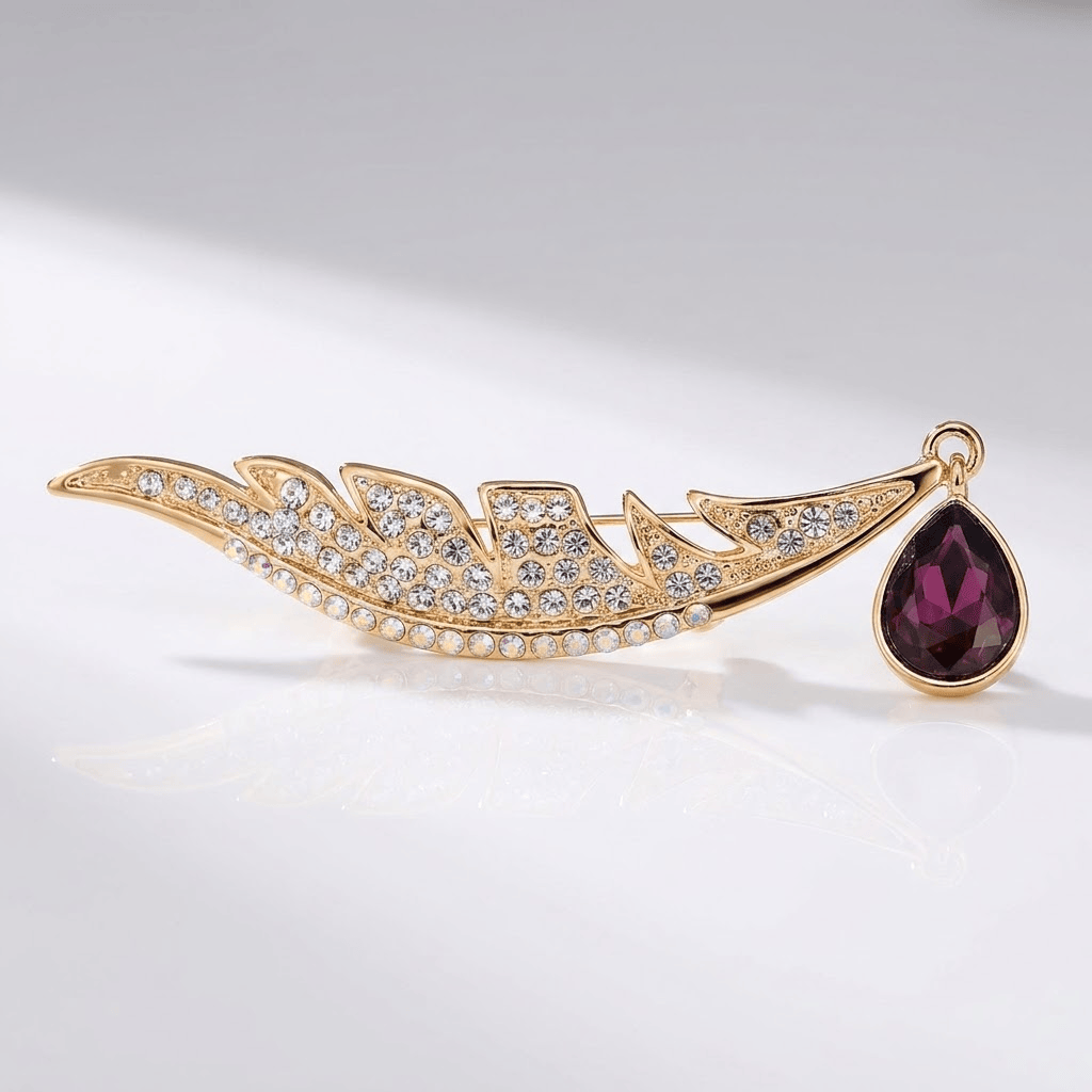 Golden Feather Drop Brooch