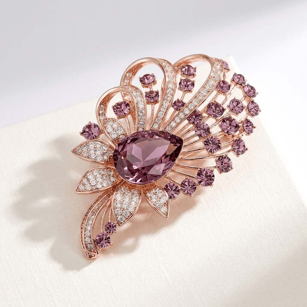 Rose Bloom Crystal Brooch