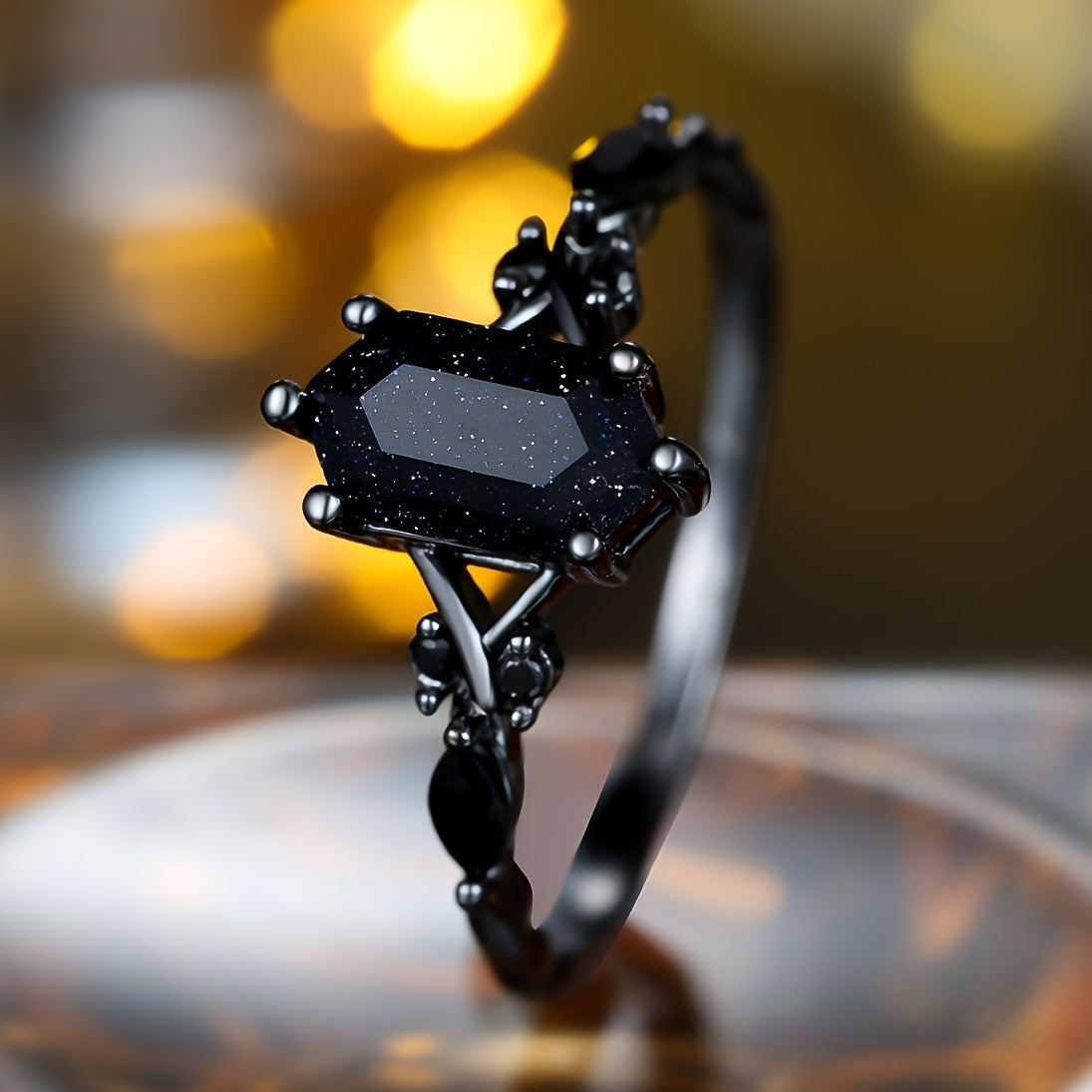 Elegant Gunmetal Black Crystal Ring