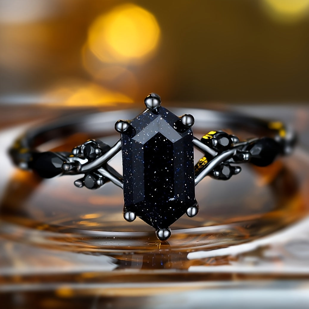 Elegant Gunmetal Black Crystal Ring