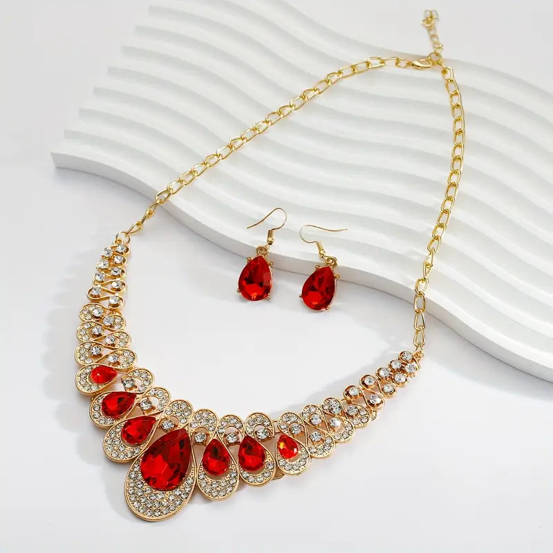 Sophisticated Deep Crimson Gold Jewelry Set