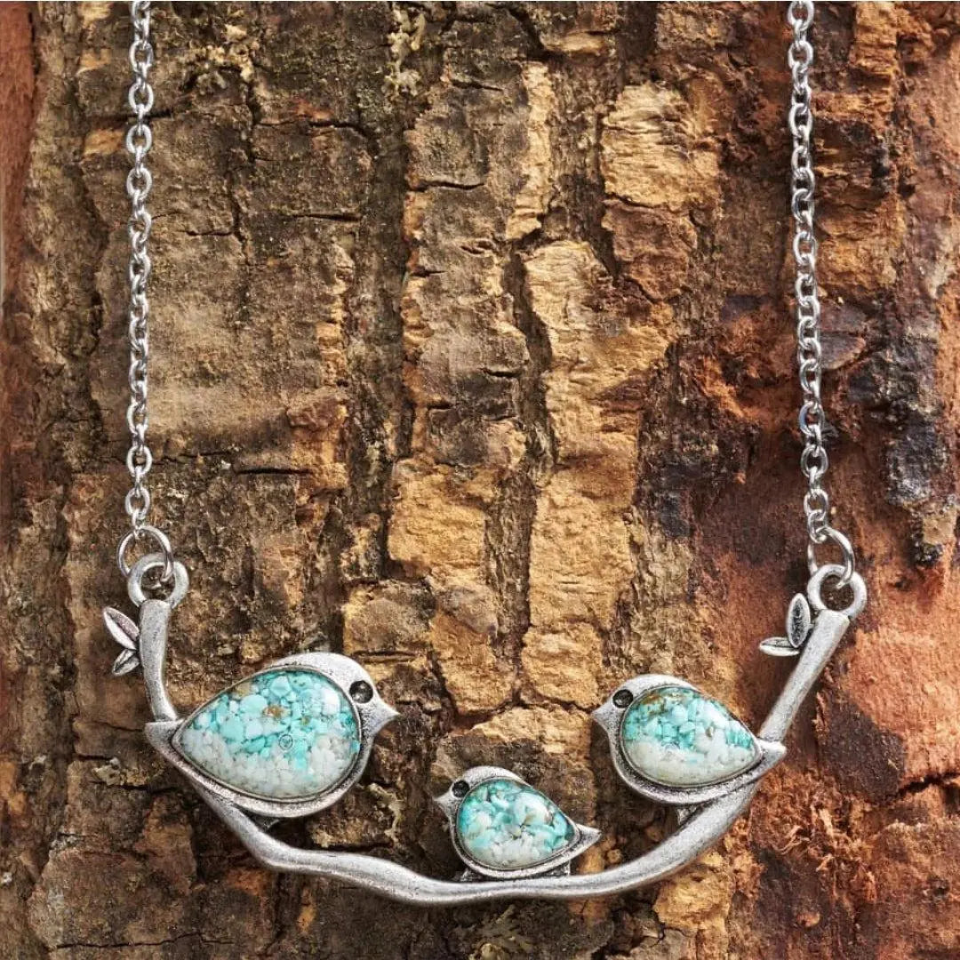 Vintage Birds Necklace in Silver