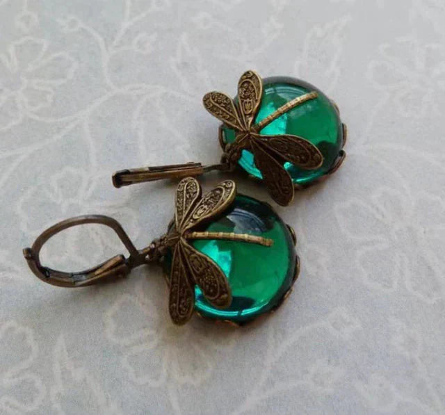 Artistic Gold Dragonfly Crystal Earrings