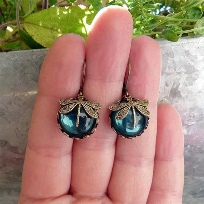 Artistic Gold Dragonfly Crystal Earrings
