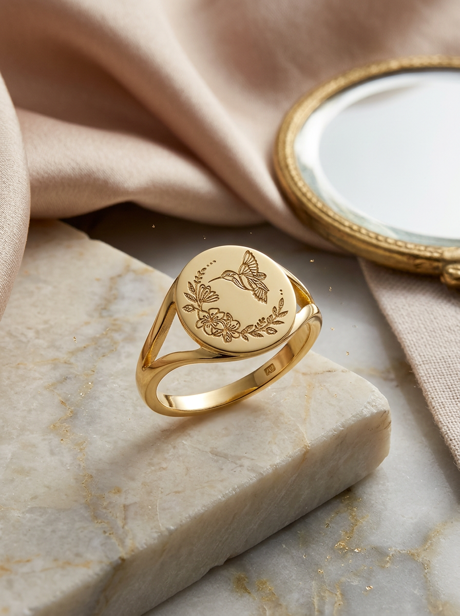 Vintage Gold Hummingbird Seal Ring