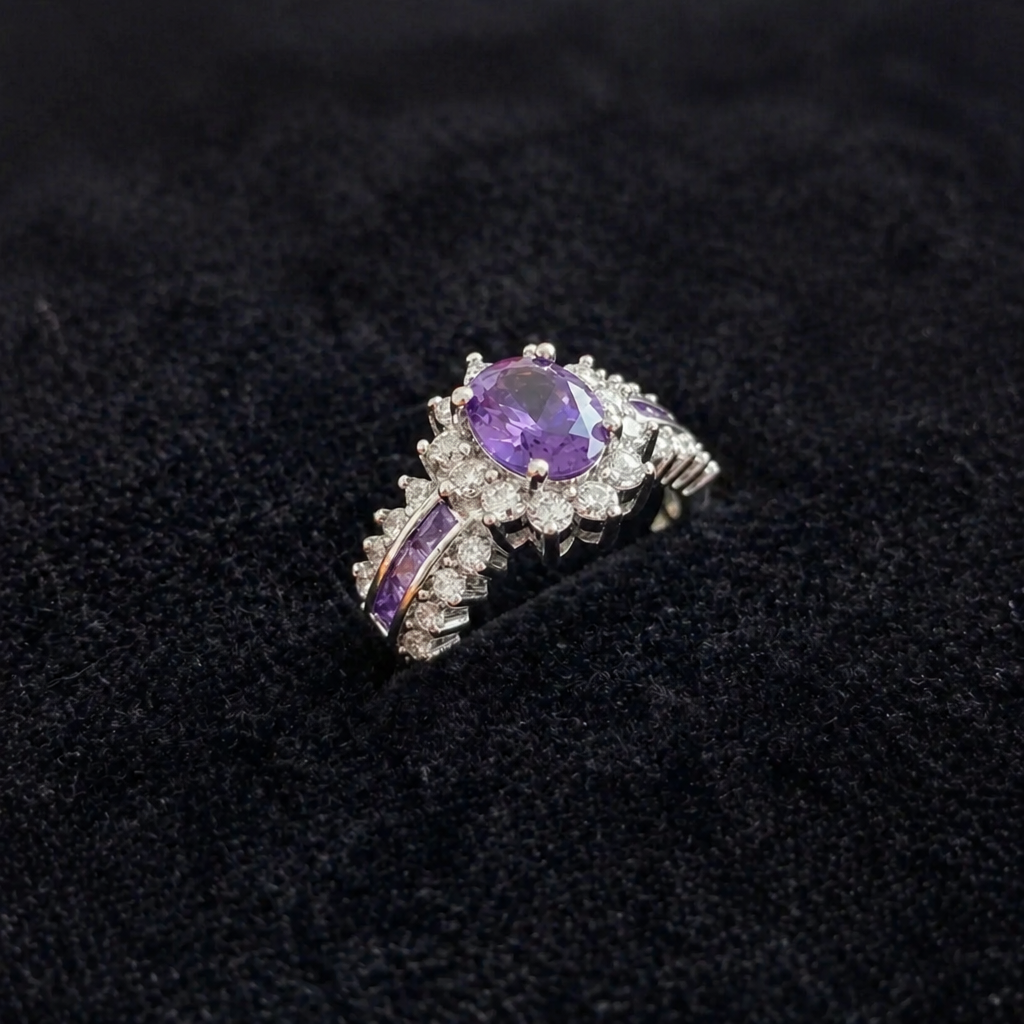 Sophisticated Amethyst Crown Gold Ring