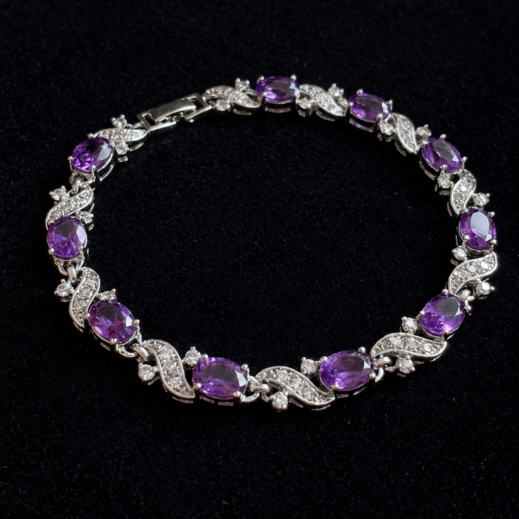 Elegant Amethyst White Gold Bracelet