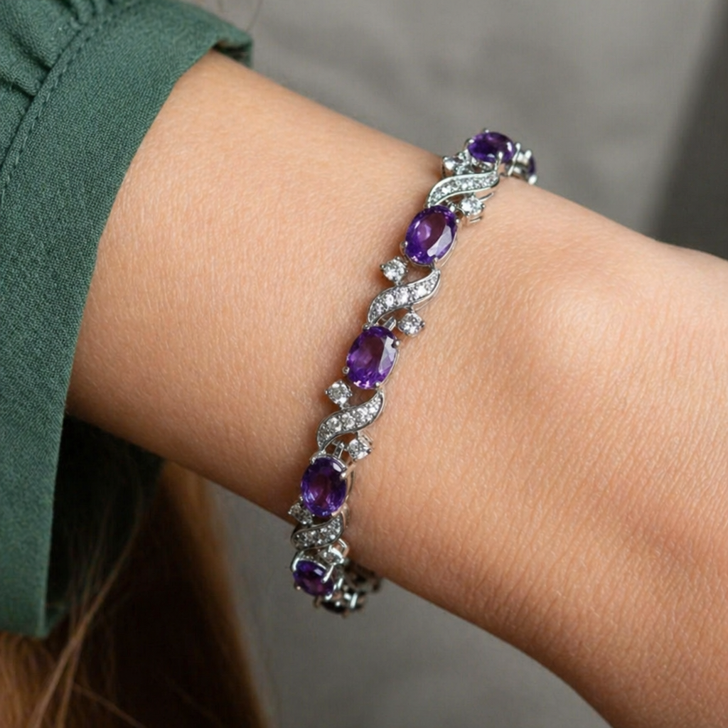 Elegant Amethyst White Gold Bracelet