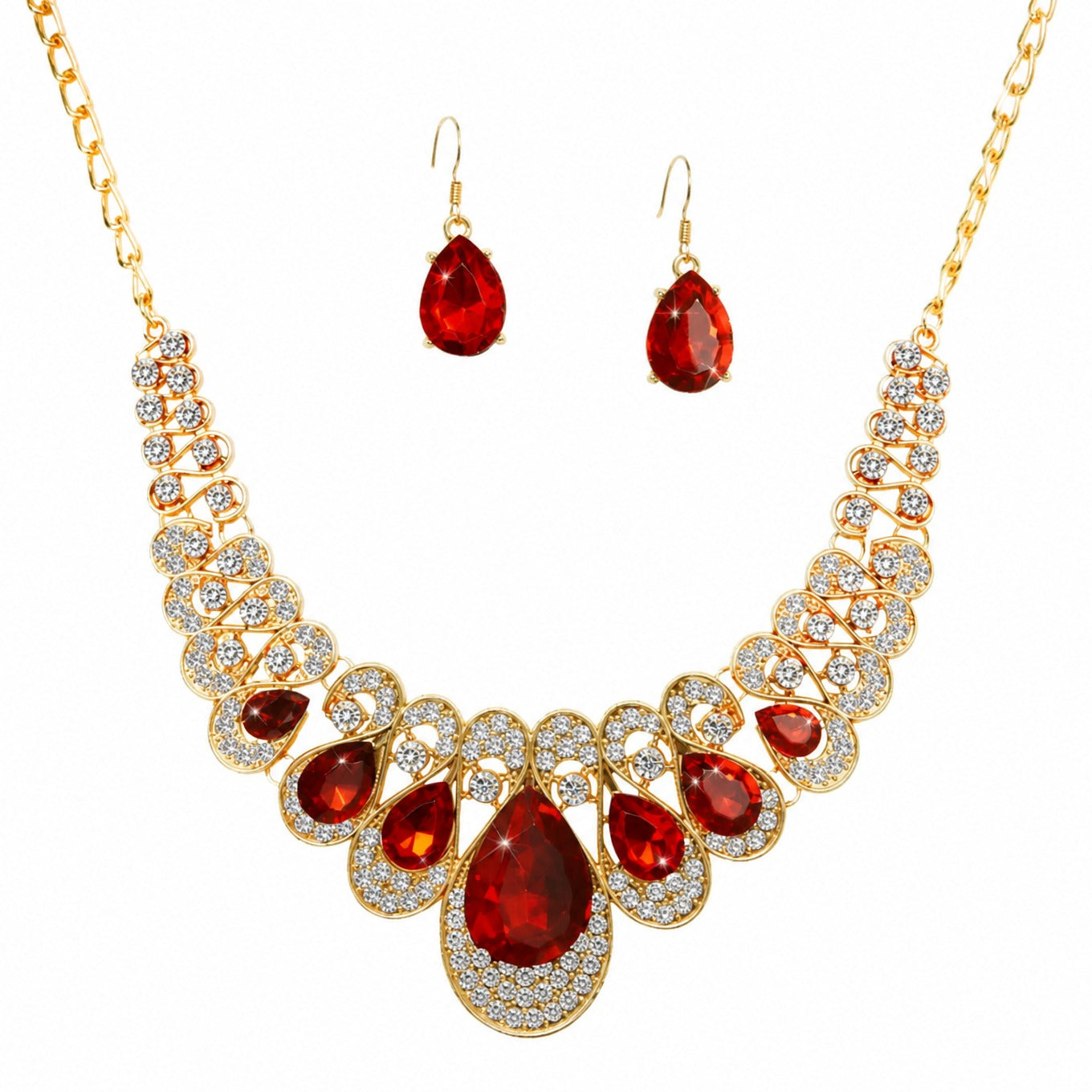 Sophisticated Deep Crimson Gold Jewelry Set