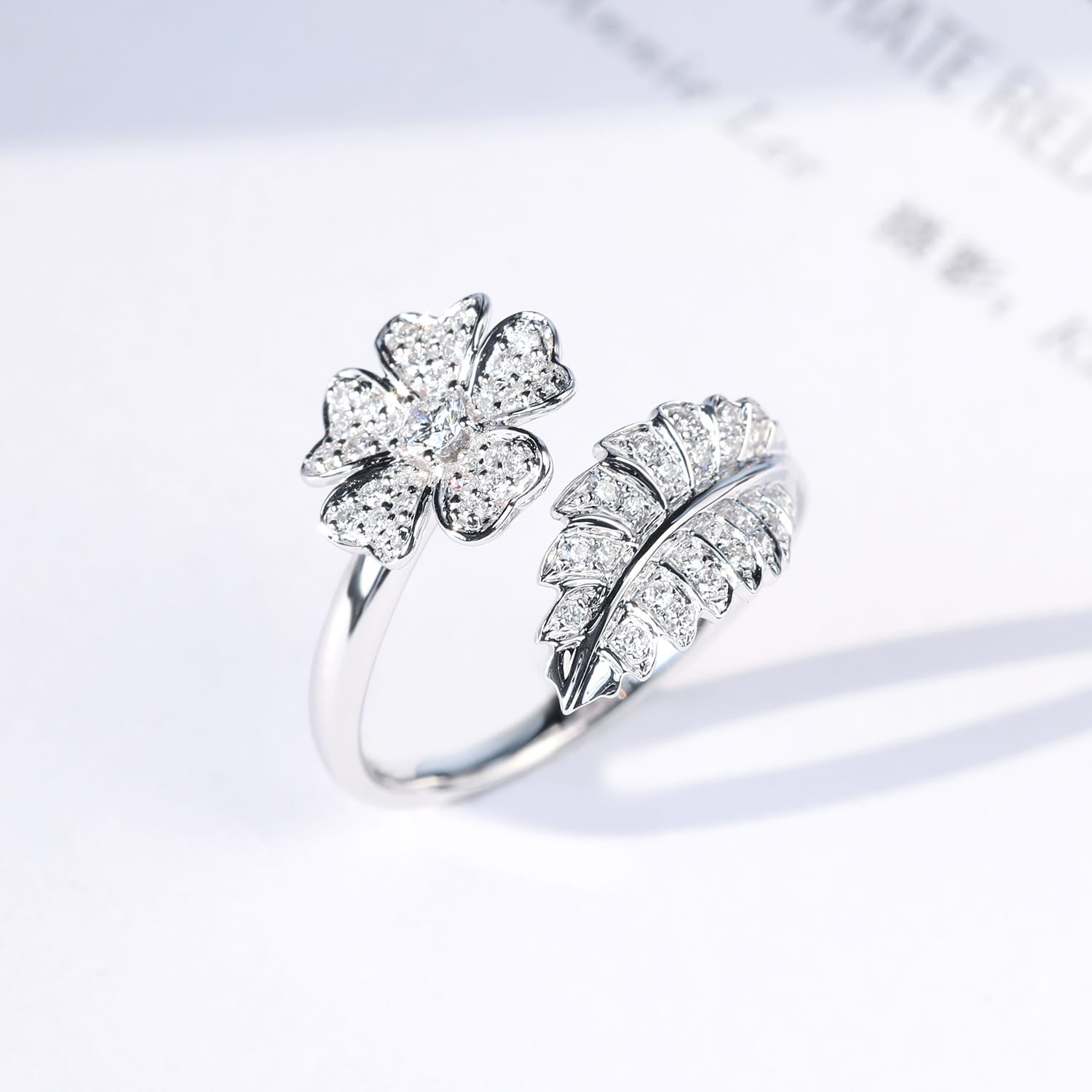 Flower & Leaf Zirconia Ring (Adjustable)