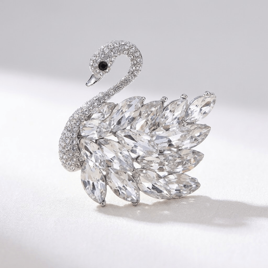 Silver Zirconia Swan Brooch