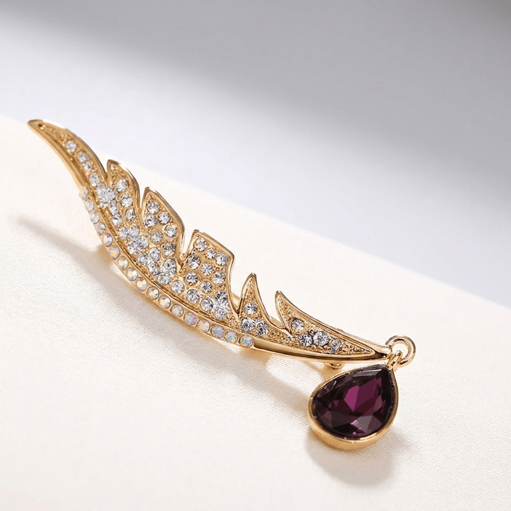 Golden Feather Drop Brooch