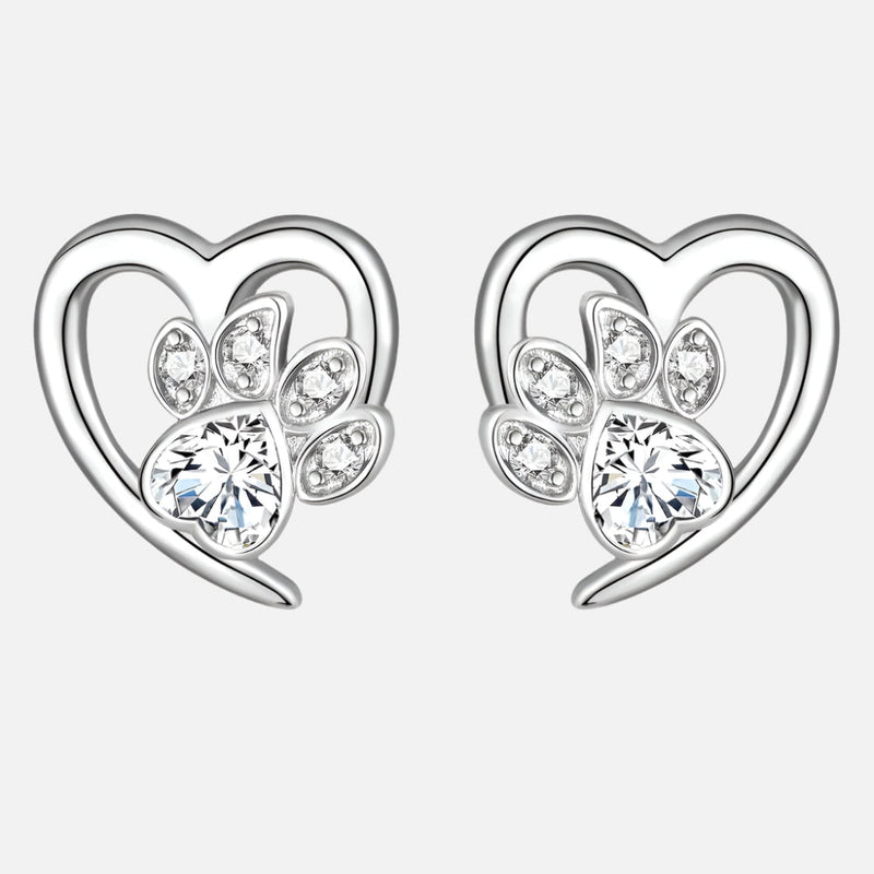 Paw and Heart Earrings with Zirconia
