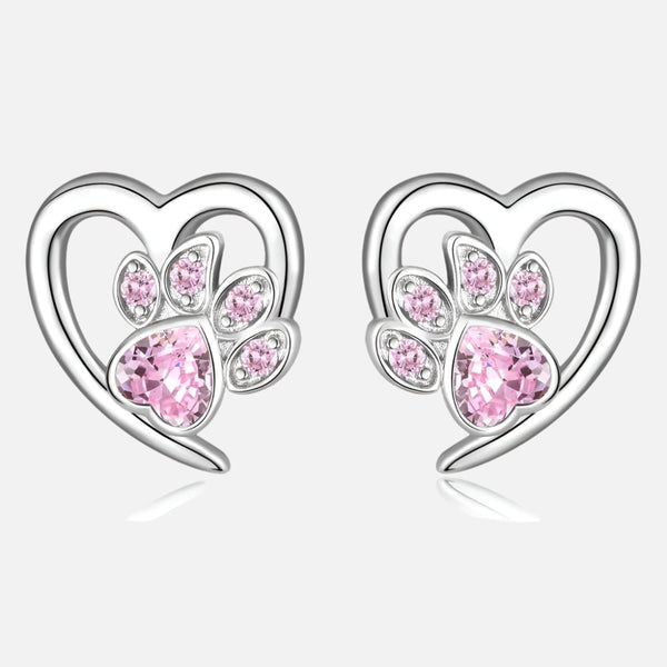 Paw and Heart Earrings with Zirconia