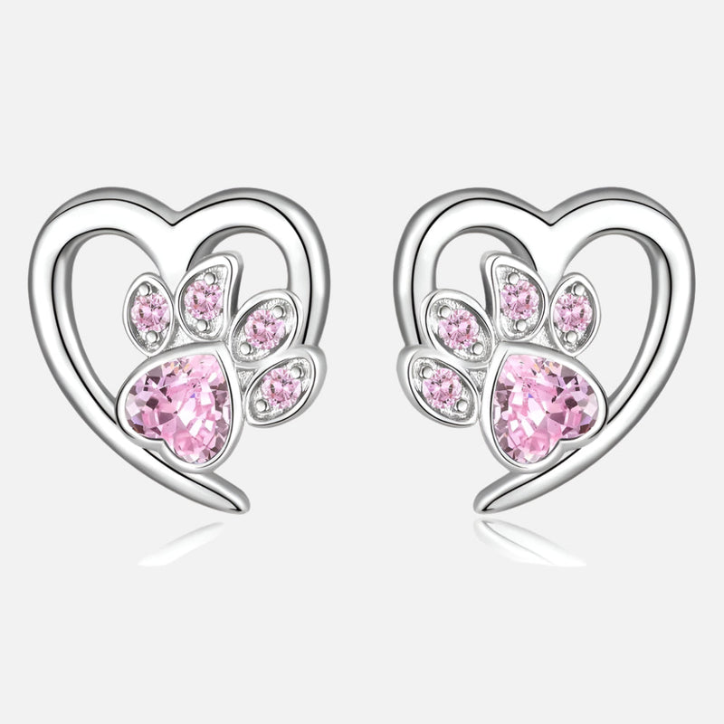 Paw and Heart Earrings with Zirconia