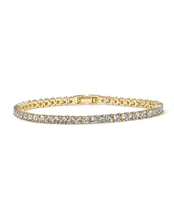 Golden Tennis Bracelet Adorned with Brilliant Crystals