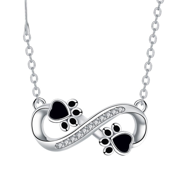 Infinity Paw Print Necklace with Zirconia