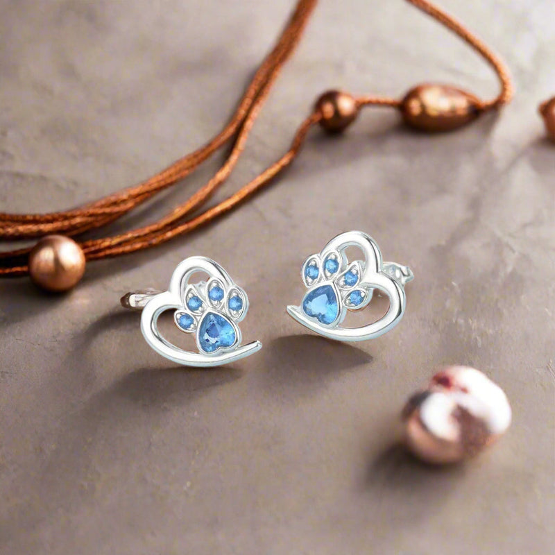 Paw and Heart Earrings with Zirconia