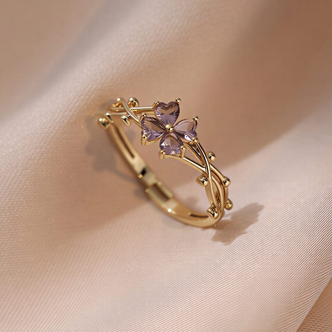 Amethyst Flower Ring (Adjustable)