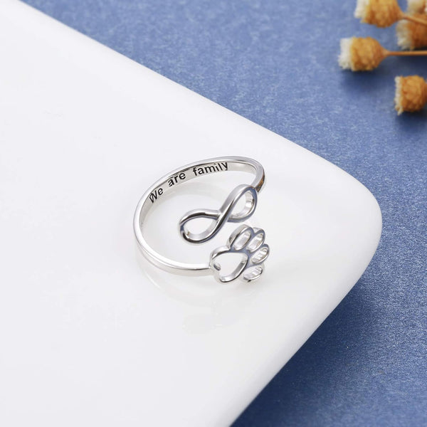 Handcrafted Paw & Heart Ring – Adjustable 925 Sterling Silver