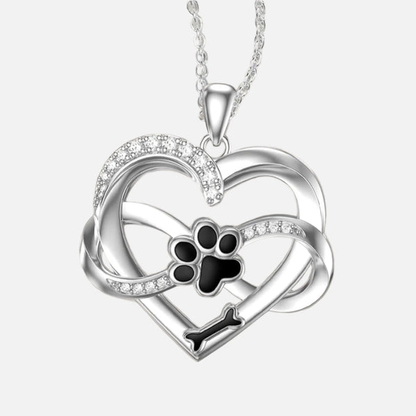 Infinity Heart & Paw Necklace in 925 Sterling Silver with Zirconia