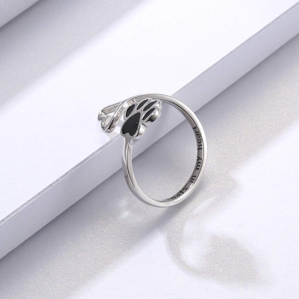 Handcrafted Paw & Heart Ring – Adjustable 925 Sterling Silver