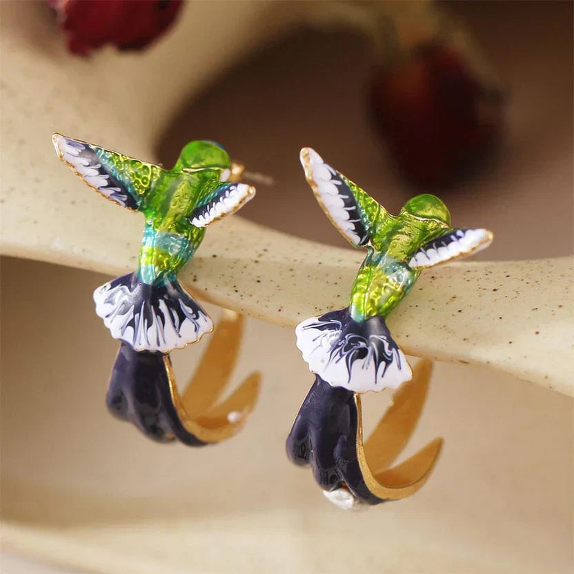 Vintage Hummingbird Hoop Earrings