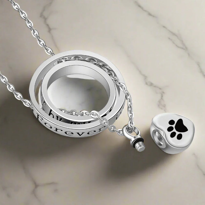 "No Longer By My Side, Forever In My Heart" – Stainless Steel Urn Paw Necklace