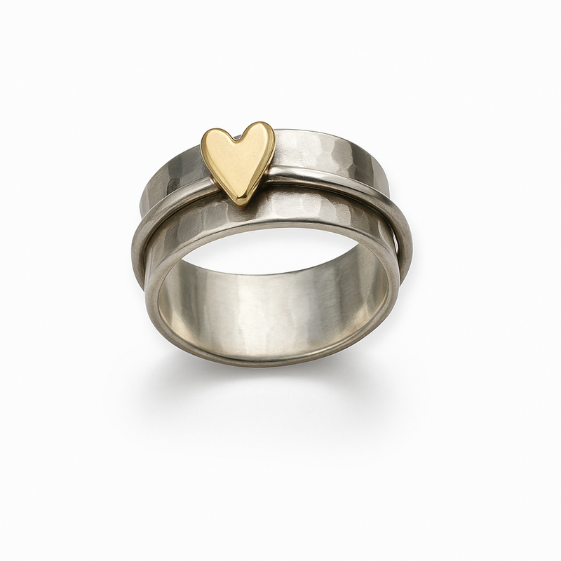 Vintage Gold Heart Silver Ring