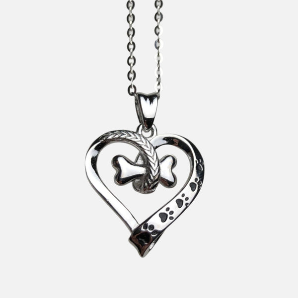Dog Paw and Heart Necklace in Stainless Steel