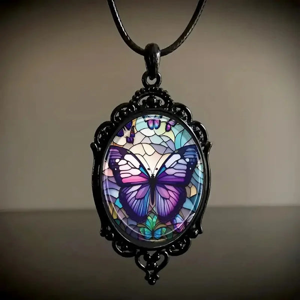 Butterfly Pendant Necklace with Purple Crystal