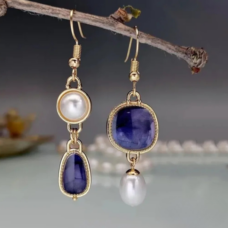 Timeless Blue Stone Pearl Earrings
