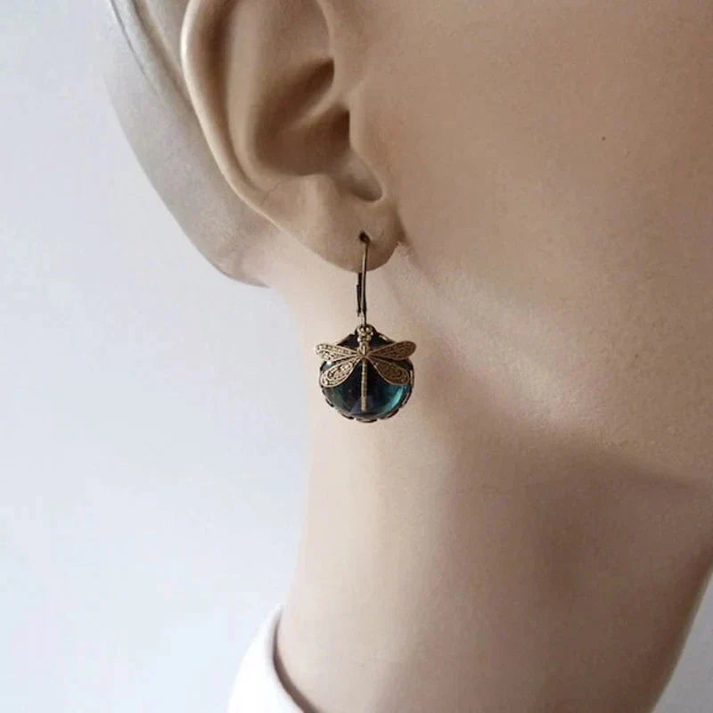 Artistic Gold Dragonfly Crystal Earrings