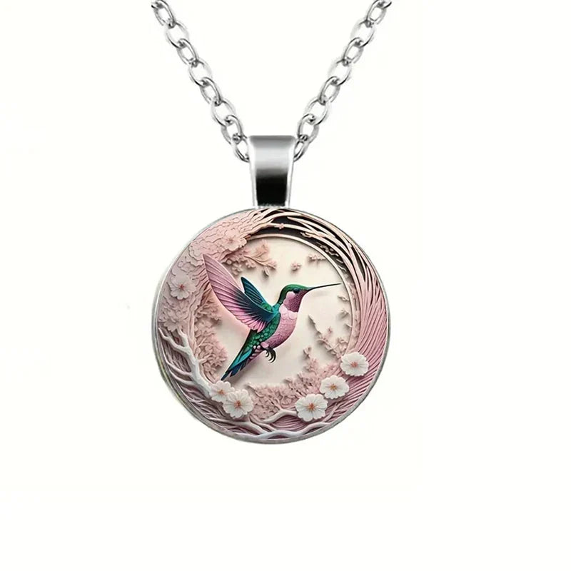 Hummingbird Glass Dome Pendant Necklace