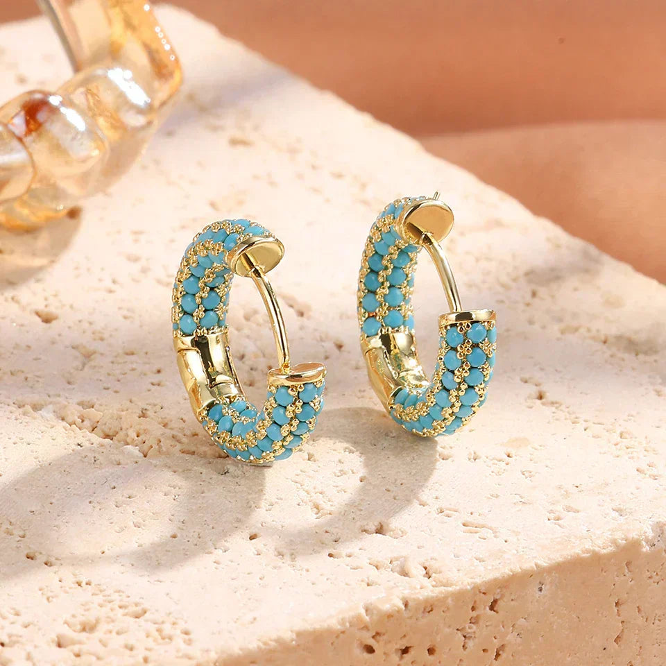 Turquoise Beads Hoop Earrings