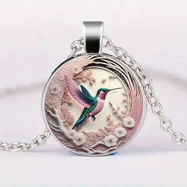 Hummingbird Glass Dome Pendant Necklace