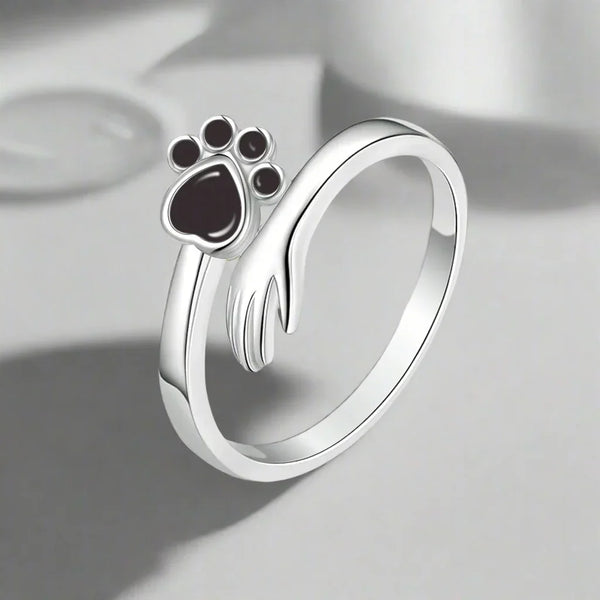 925 Sterling Silver Adjustable Ring – Hand and Paw Print Design