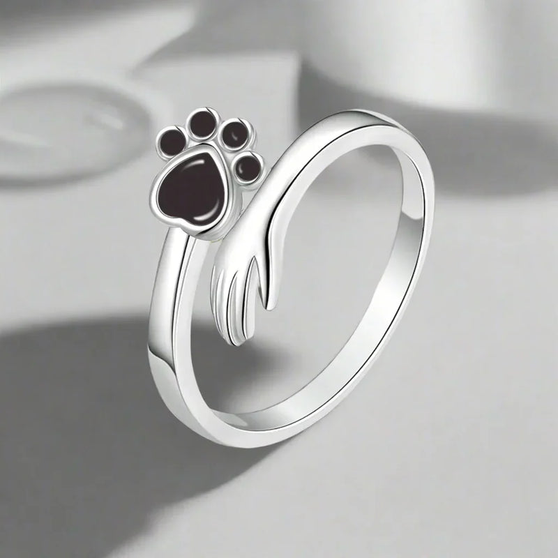 925 Sterling Silver Adjustable Ring – Hand and Paw Print Design