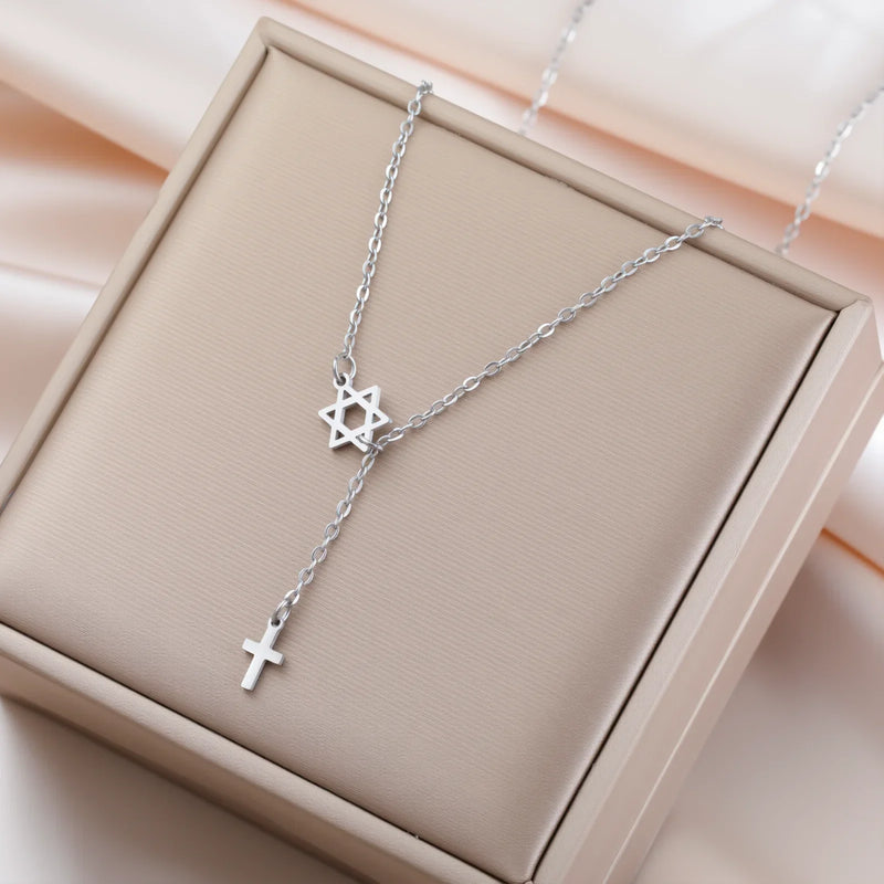 Stainless Steel Star & Cross Necklace