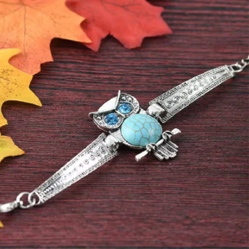 Vintage Owl Turquoise Charm Bracelet