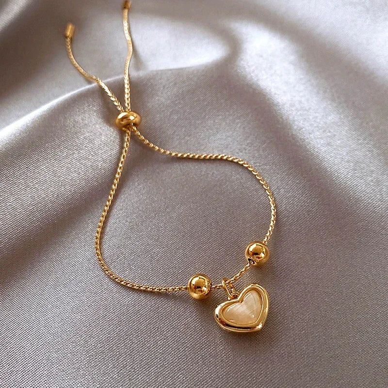 Gold Plated Opal Peach Heart Bracelet