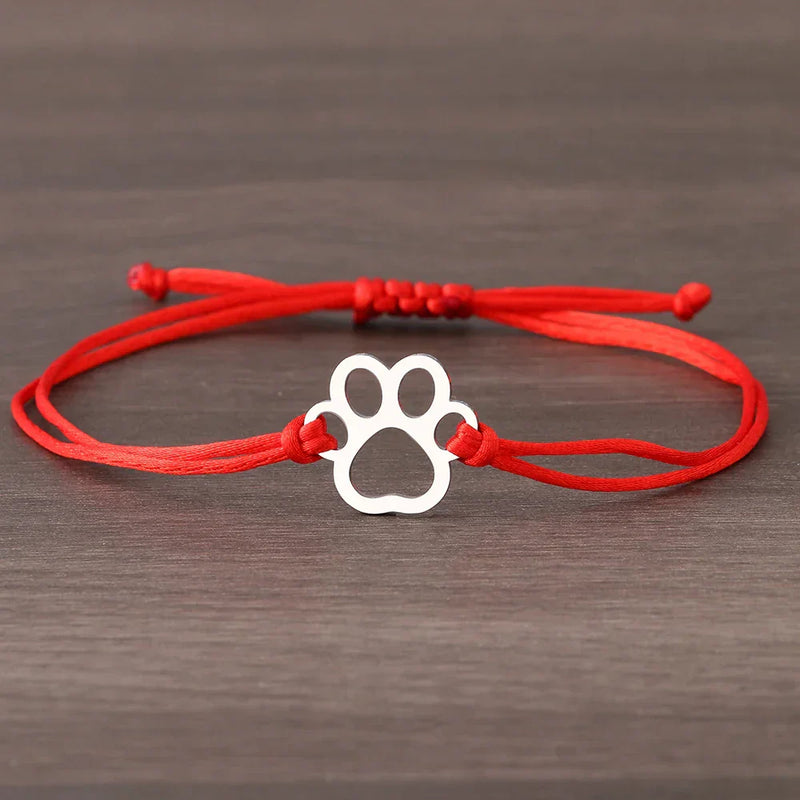 Paw Print Cord Bracelet – Adjustable Black and Red Design