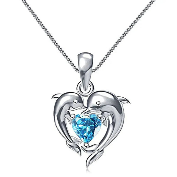 Dolphin Love Blue Heart Necklace