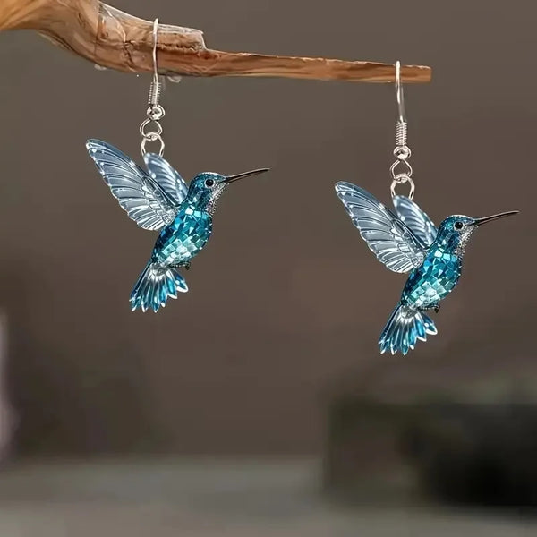 Blue Crystal Hummingbird Earrings