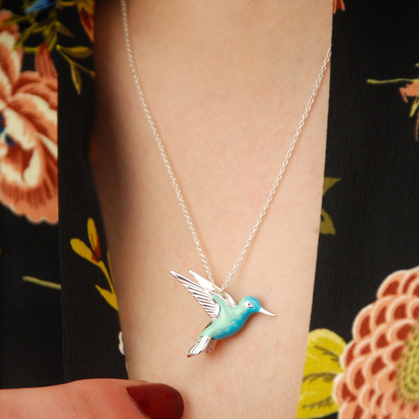 Sterling Silver Enamel Hummingbird Necklace