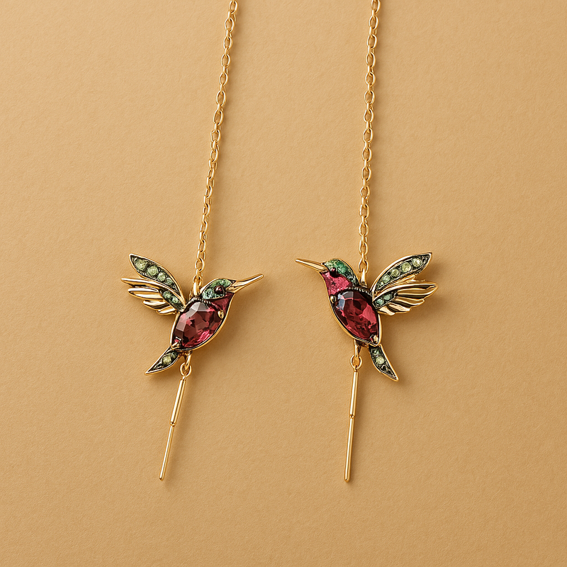 Hummingbird Enamel and Zirconia Earrings