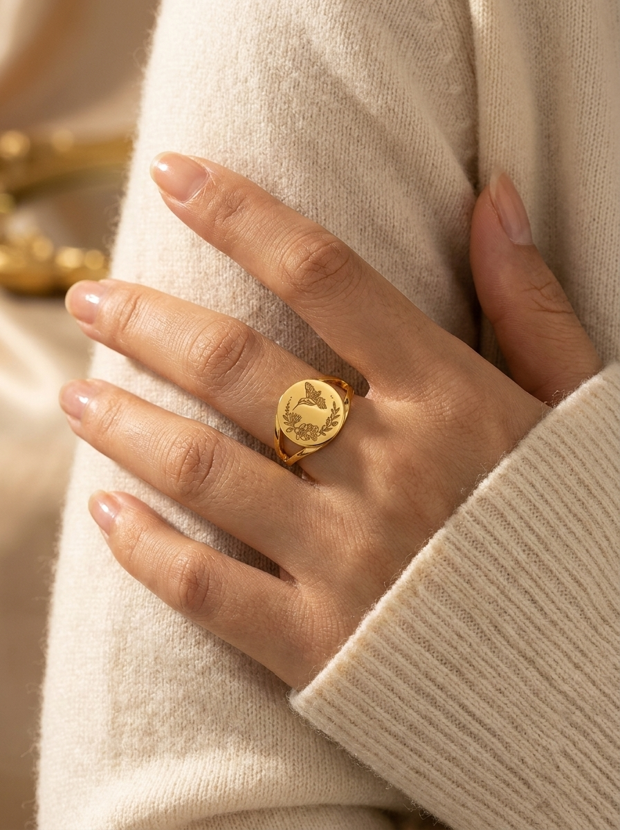 Vintage Gold Hummingbird Seal Ring