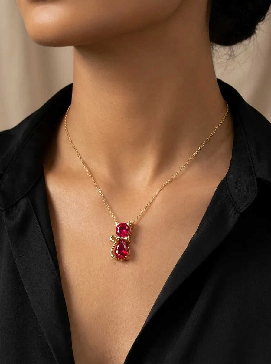 Crystal Cat Pendant Necklace