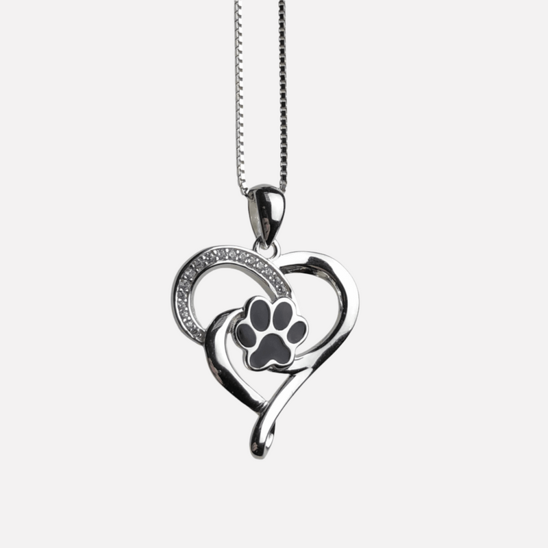 Stainless Steel Infinity Necklace with Heart & Paw